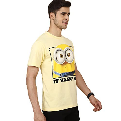 Image of Free Authority Minions Printed Regular Fit Yellow Cotton Men's T-Shirt