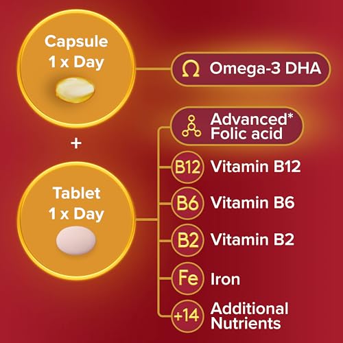 Seven Seas Pregnancy, Pregnancy Vitamins With Omega-3 DHA And Advanced* Folic Acid, Iron, Vitamins B6 And B12, 28 Capsules plus 28 Tablets, 4-Week Supply