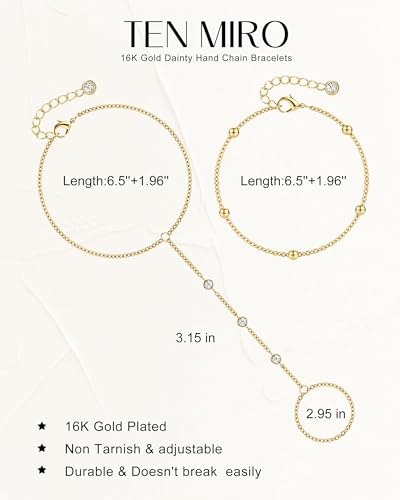 TEN MIRO 16k Gold Hand Chain Bracelet, Gold Bracelets for Women Link Chain Bracelets Finger Ring Slave Bracelet Mothers' Day Jewelry Gifts 5