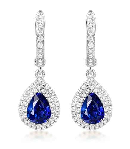 AMDXD Pendientes de oro blanco 750 de 18 quilates, joyas de oro auténtico, creados en laboratorio, zafiro lágrima, pendientes de mujer vintage con moissanita Au750 oro, Oro blanco de 18 quilates (750