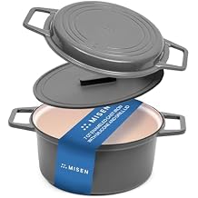Misen 7 QT Enameled Cast Iron Dutch Oven - Chip-Resistant Enamel Coating - Thick Iron Core For Heat Retention - Large Cooking Surface - Oven Safe, Induction Compatible - Grill and Silicone Lid, Gray