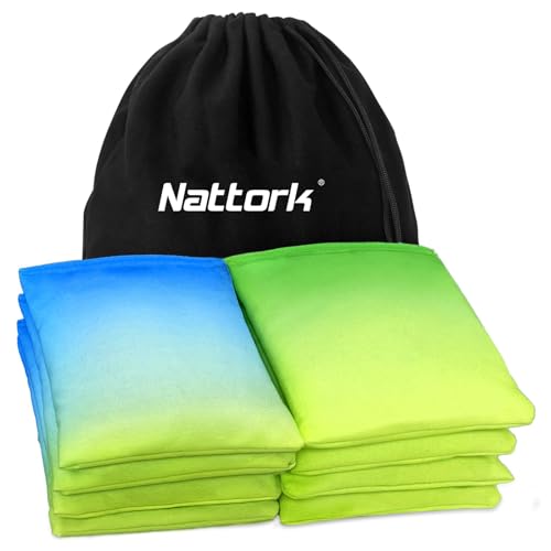 Nattork Cornhole Bags Set of 8 - Premium Corn Hole Bean Bags for Tossing - All Weather Resistant 8 Duck Cloth Double Stiched Corn Hole Bags and Tote Bags - Regulation Size (Light Green & Light Blue)