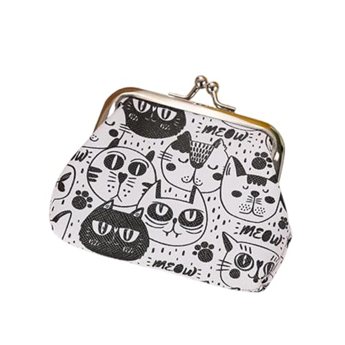 Portamonete con gatto stampato creativo – Mini borsa portatile con fibbia per le donne, portachiavi portamonete con design alla moda con gatto, Nero e bianco, Gatto bianco e nero
