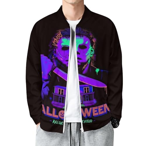 ZHANGXM Mens All-Print Jacket Halloween Michael Myers 3D Printing Hoodie with Pocket Sweatshirts for Adult Casual Sweatshirts