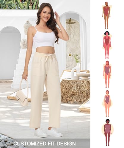 YuKaiChen Womens Pants Baggy Wide Leg Casual Elastic Waisted with Pockets3