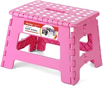 ACSTEP 9 Inch Folding Step Stool - The Lightweight Step Stool is Sturdy and Safe Enough. Opens Easy with One Flip. Great for Kitchen, Bathroom, Bedroom Pink
