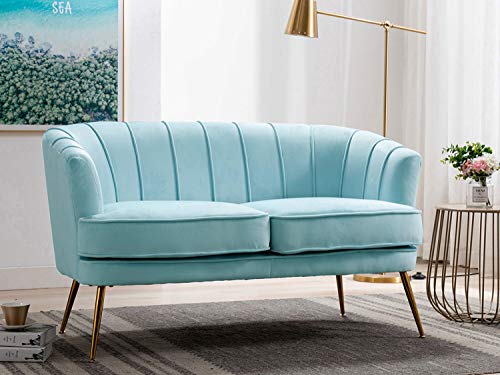 Altrobene Loveseat Sofas, Modern Club Couch with Golden Finished Metal Legs, Velvet Upholstered