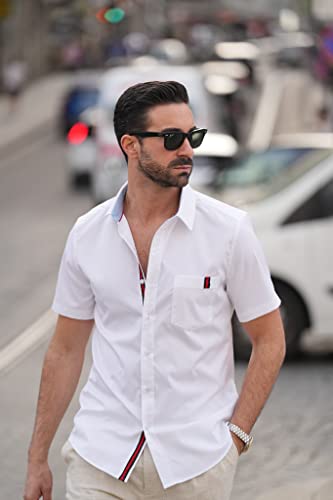 Pj Paul Jones Dress Shirts Easy Care Slim Fit Short Sleeve Business Button Down Moisture Wicking Cool Shirt For Men White Xxl #TOP1