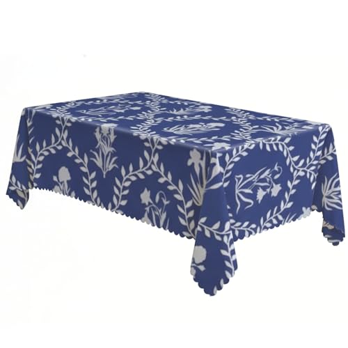 Blue Background with White Floral Floral Tablecloth, Christmas Dining Table Cloth, Tabelcloths, Mantel para Mesa De 4 Sillas for Dining, Kitchen Party and Camping