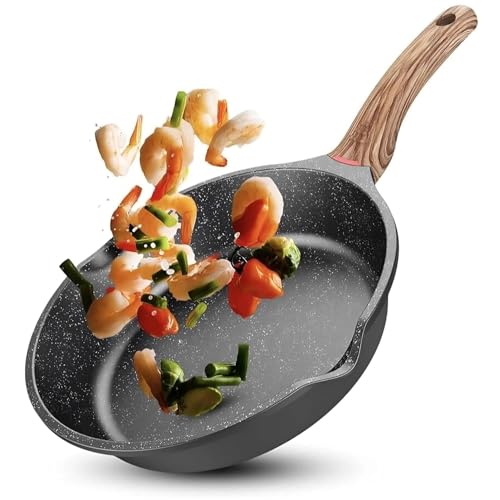 Image of Niyam Nonstick Frying Pan Skillet, Granite Cooking Pan, Healthy and Non Toxic, Ergonomic Handles, Suitable for All Stove, PFOA Free (Black, 24)