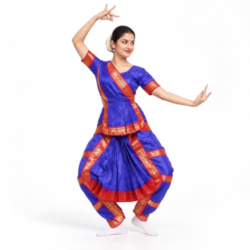 Image of ITSMYCOSTUME Bharatnatyam Costume Dress for Girls Set of 4(Bottom,Blouse,Hip Cloth & Anchal) Classical Dance dress for Kids