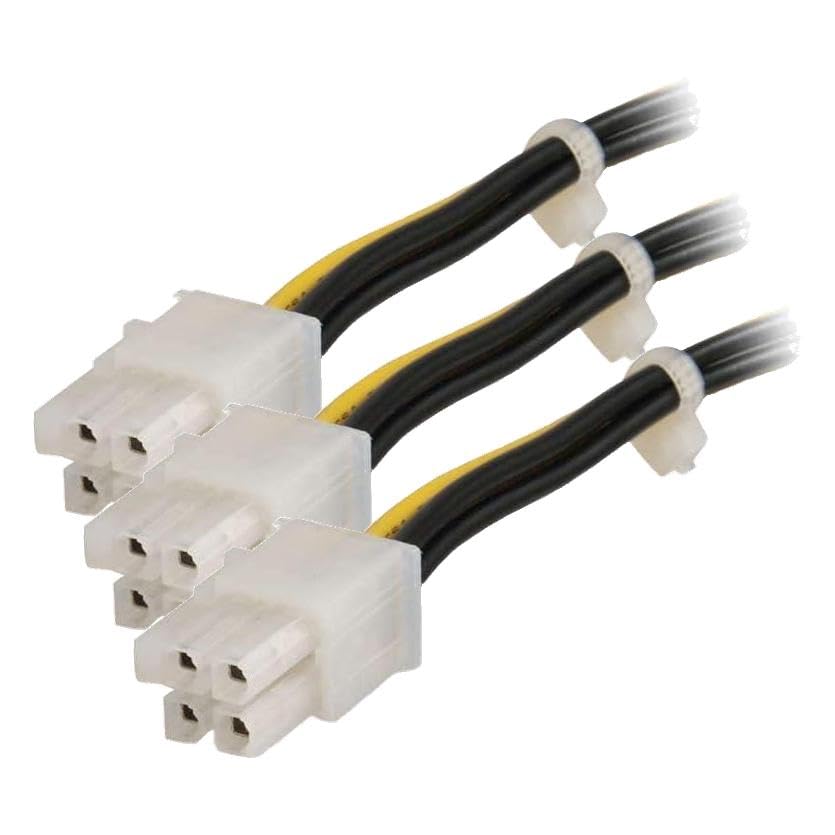 Image of C2G Legrand 4 Pin Molex Adapter, 12 Inch Molex to ATX, Black and Yellow Computer Power Adapter Cable, 1 Count, 27314 (Pack of 3)