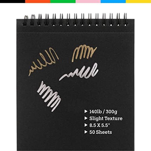 Art-n-Fly Black Sketch Pad Mini 5.5x8.5 2 Pack - Black Paper Sketchbook for Drawings, Perforated Edge on Spiral 100 Sheets Total - Art Sketch Book for Coloured Pencils, Graphite, Pastels & Gel Pens