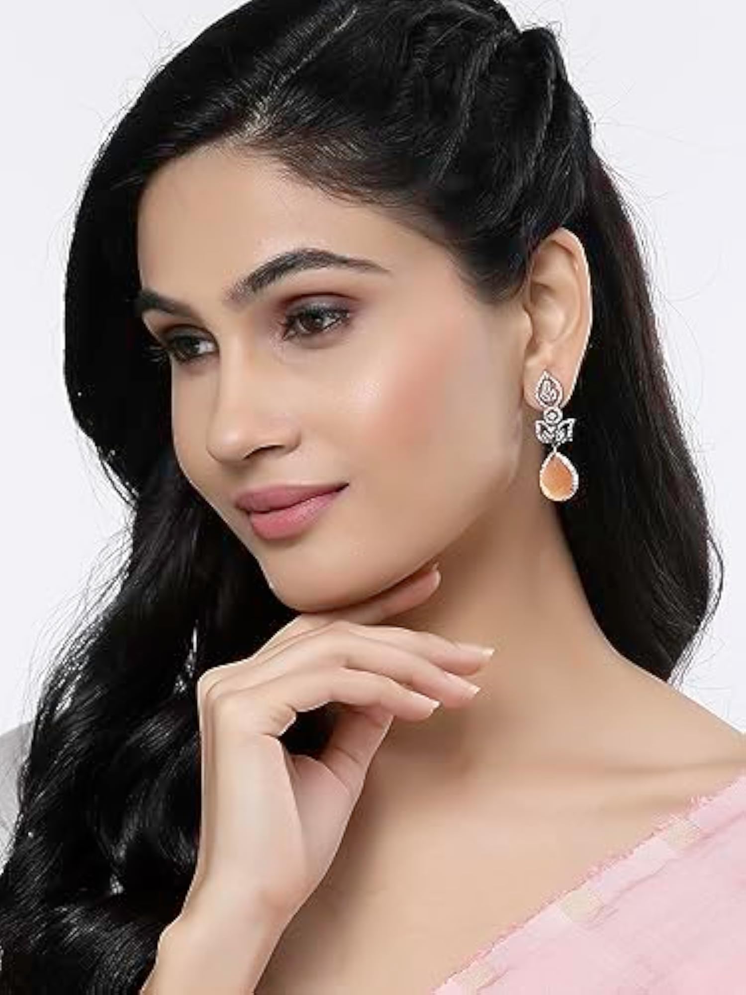 Women's Rose Gold & Oxidised Silver Dual Tone Peach Teardrop Dangler Earrings