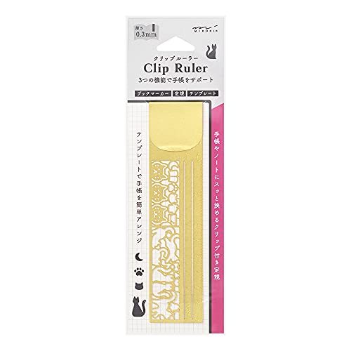 Midori 42281006 règle à clip en acier inoxydable durable motif chat