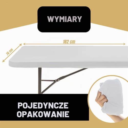 Obrus z gumką, prostokątny, 182 x 76 cm, zmywalny, biały, odporny na warunki atmosferyczne i antypoślizgowy, idealny do użytku na zewnątrz, na kemping i stoły stojące