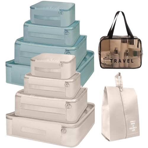 HOXFAZIR Packing Cubes for Organizer 10 Set Travel Suitcase Luggage Organizers Clothes Bags