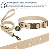 Wisedog Hundehalsband und Leine Set Combo: Einstellbare langlebige Haustier Halsbänder mit Hundeleinen für kleine mittlere große Hunde, enthält einen Bonus von Poop Bag Holder (S, Beige)