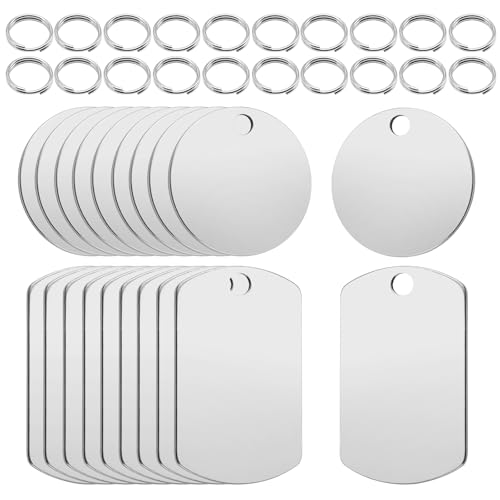 Rairsky 40 Pieza Etiquetas en Blanco de Acero Inoxidable Rectangulares, Etiquetas Metálicas en Blanco Estampadas, Llavero de Acero Inoxidable, Accesorios Llavero Personalizados