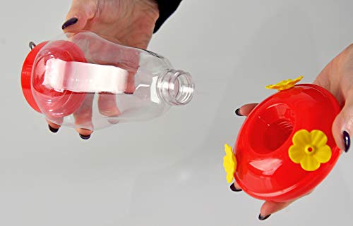Home-X Classic Hummingbird Feeder, Hummingbird Nectar Dispenser, Hanging Outdoor Bird Perch, 7" L X 3 ¾” D, Red/Clear #TOP4