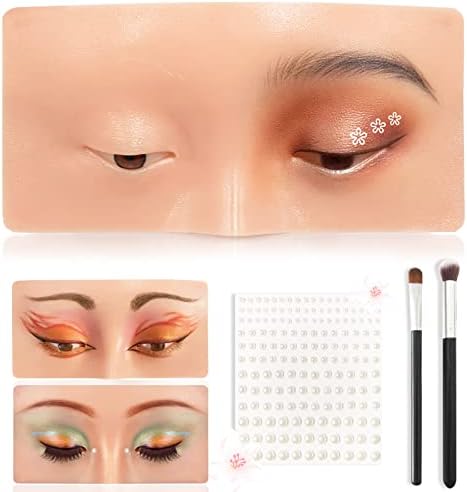 Makeup Practice Face, Silicone Makeup Practice Board, Face Eyes Makeup Mannequin for Makeup Artists and Beginners, with Makeup Brushes and 165Pcs Pearl Stickers (Bright)