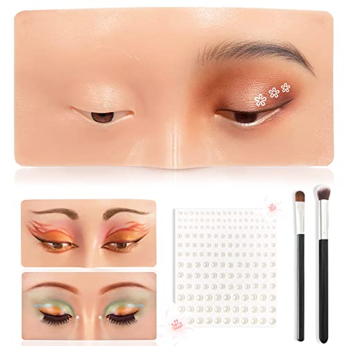 Silicone Makeup Practice Board - Face & Eyes Mannequin for Artists & Beginners, With Makeup Brushes & 165Pcs Pearl Stickers (Bright)