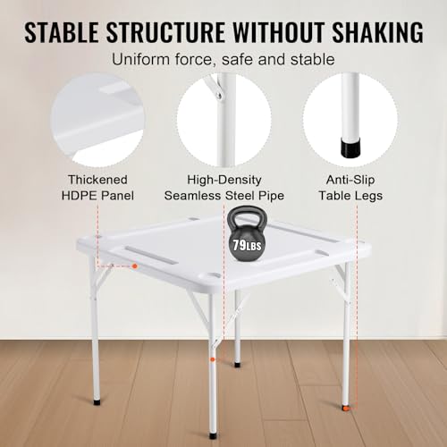 VEVOR Mahjong Table, Square 4 Player Folding Card Table with 4 Cup Holders & 4 Chip Trays, Portable Domino Game Table with 1 Set of Dominoes for Mahjong Poker Puzzles, 35.4 x 35.4-inch, White by VEVOR - Image 5