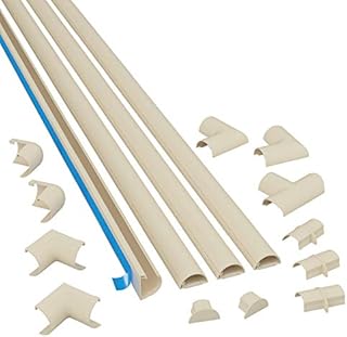 D-Line 4-meter Mini Cable Trunking Multipack, Half Round Wire Covers, Decorative Cable Management, Self-Adhesive Cable Tidy - 4x 30mm (W) x 15mm (H) x 1-meter Lengths & 12 Accessories - Black