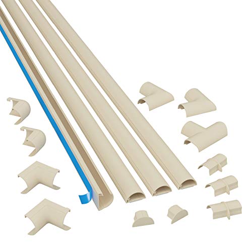 D-Line Micro Plus Cable Raceway Kit | Self-Adhesive Wire Covers | Electrical Raceway, Popular Cable Organizer for Home Theater, TV, Office and Home | 4 x 39 Inch Channels Per Pack - (Small, Beige)