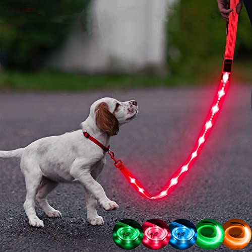 Candofly Reflective LED Dog Leash - Glow in The Dark Dog Leash Lighted Dog Lead 4 Ft USB Rechargeable Glowing Dog Leash for Small/Medium/Large Dogs (Rose Red)