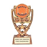 Same Day Awards March Basketball Madness Four Star Trophy with Free Engraving 6" Award with Logo for Bracket Challenge Winner Office Tournament Pool Champion