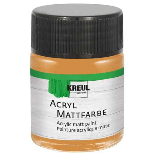 KREUL 75507 - Acryl Mattfarbe, ocker im 50 ml Glas, cremig deckende, schnelltrocknende Farbe auf Wasserbasis, für viele verschiedene Untergründe geeignet