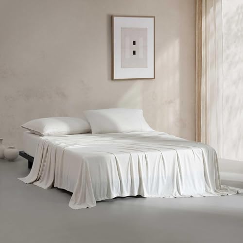 Calvin Klein - Queen Size Sheets Set, Naturally Soft Cotton-Blend Melange Jersey Bedding - Bed Sheets with Matching Pillowcases & Fitted Sheet (Modern