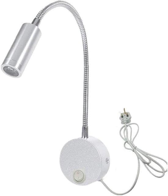 Youngine 3W Flexible Gooseneck Plug in Reading Lamp Art Works Show Accent Light Wall Mount Sconce Spot Lamp Fixture with On/Off Switch (01 Silver Cool)