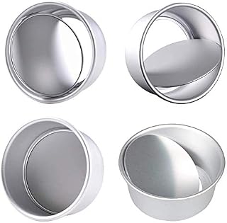 JAHEMU Zestaw okrągłych aluminiowych foremek do ciasta, 4 cala, nieprzywierająca z wyjmowaną podstawą foremki do tortów świątecznych (4 sztuki)