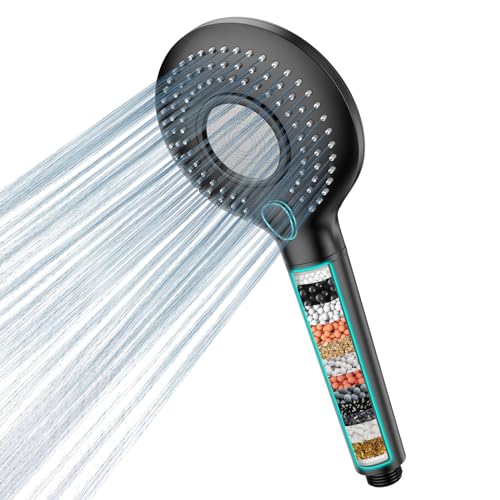 FEELSO Hard Water Filter Shower Head 15 Stage Shower Filter 3 Spray Modes High Pressure ShowerHeads and 1.5m Hose Residual Chlorine Remove Shower Filter Handheld Shower Head and Hose black