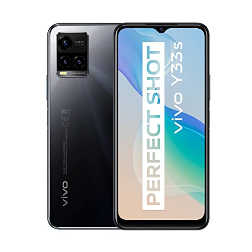 vivo Y33s スマートフォン 8+128 GB、50MP メインカメラ、8+4 RAM 拡張 RAM、5000 mAh バッテリー + 18W 高速充電、側面指紋認証およびフェイスウェイク、デュアル SIM (ミラーブラック)