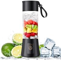 Portable Blender, 1400mAh USB Rechargeable, Mini Blender 380ml with 6 Blades, Small Personal Blender for Smoothies, Milk, Travel, Home, Office, Black
