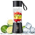 Portable Blender, 1400mAh USB Rechargeable, Mini Blender 380ml with 6 Blades, Small Personal Blender for Smoothies, Milk, Travel, Home, Office, Black