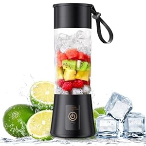 Portable Blender, 1600mAh USB Rechargeable, Mini Blender 380ml with 6 Blades, Small Personal Blender for Smoothies, Travel, Home, Office, Black