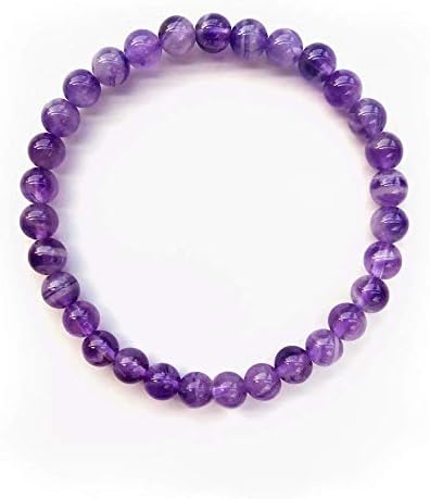 Positive Lady Natural Amethyst Bracelet with 925 Sterling Silver 6mm Healing Crystal for Women Girl Handmade Adjustable 16.5cm…