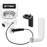 AQUADE 72334 Siebkorbventil 114mm Drehexcenterventil Ventil und Abtropf-Überlauf, Edelstahl, Kunststoff