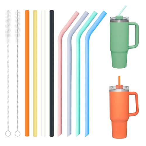 NICITY 8 Pack Multicolor Silicone Stanley Straw Replacement 40 oz 30 oz,Reusable Long Straws with Cleaning Brush for Simple Modern Stanley Cup Accessories