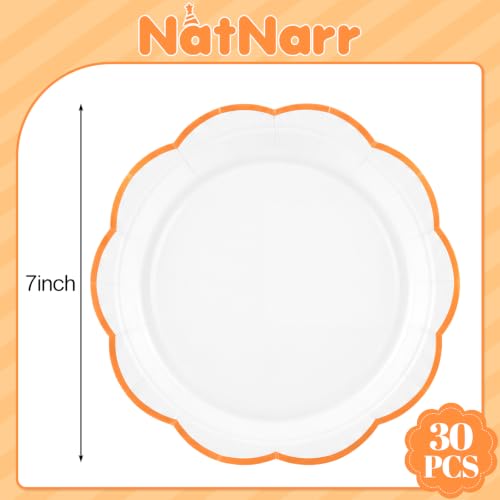 Image of 30 Pcs Orange and White Paper Plates, 7 In Scalloped Fall Plates Disposable