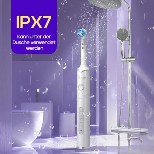 Seago Elektrische Zahnbürste mit 8 Runder Aufsteckbürsten, Rotierende Elektrische Zahnbürste mit 5 Putzmodi, Elektrisch Schallzahnbürste Zahnaufhellung in 14 Tagen, für Erwachsene Kinder(Weiß) – Bild 7