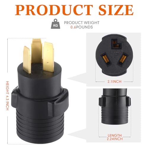 Kanayu 10-50P to 10-30R Dryer Adapter Compatible with NEMA, 3 Prong 50amp Male Plug to 30 Amp Female Connector Adapter, Dryer Receptacle for Old Style(Black) - Thumbnail 2
