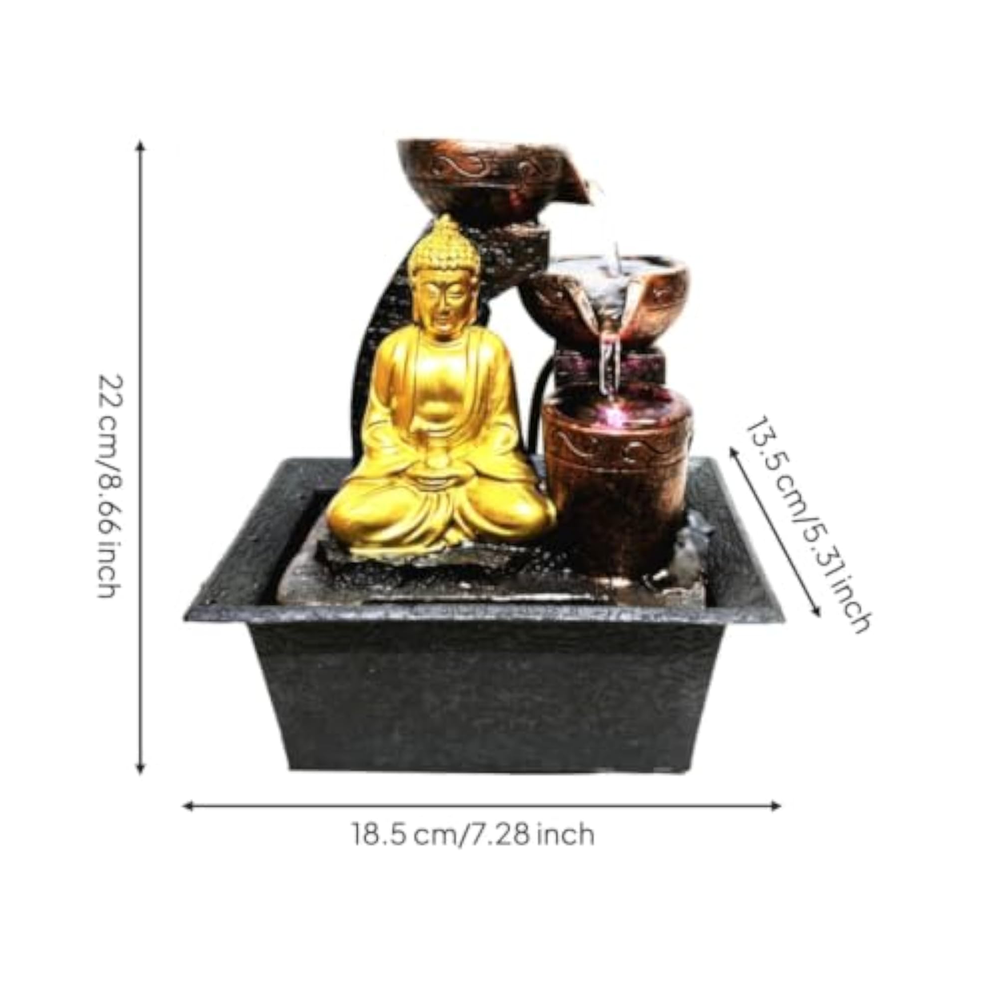 Layered Buddha Fountain with Black Tray Compact Design