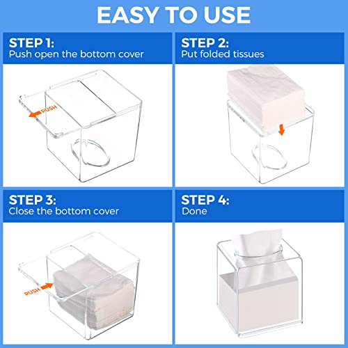 Potchen 4 Pack Acrylic Tissue Box Cover Square Clear Holder Cube Napkin Dispenser For Bathroom Bedroom Kitchen Car Office Counter And Table Facial 5.51 X 5.12 X Inch #TOP4