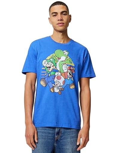 Nintendo Mario and Friends Circle Retro - Camiseta para Hombre, Azul Real Jaspeado, M | Ya disponible en tu tienda friki favorita! En mundofriki.es!