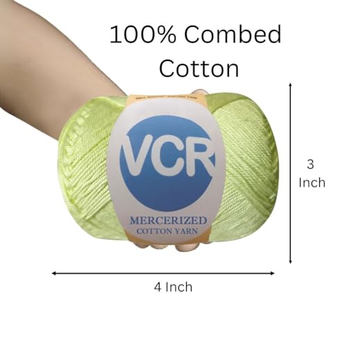 Image of VCR 4 Ply Light Pista 100% Mercerized Cotton Yarn, 60 Grams Hank, 190 Meters Length, Cotton Combed Ball, Smooth and Glossy Crochet Yarn for Crochet and Knitting, Pack of 1, Suitable for DIY Crafts